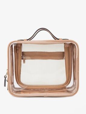 Calpak Clear Cosmetic Case with Tan Trim and Handle - Large
